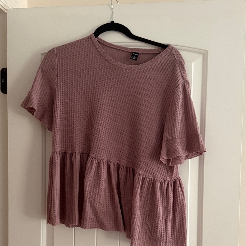 SHEIN Mauve Short Sleeve Ruffle Top